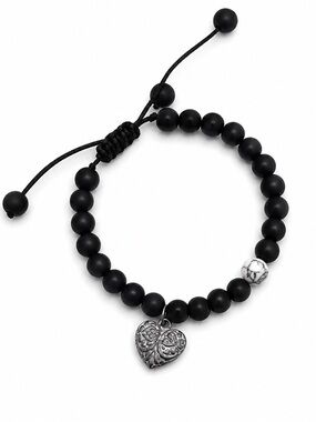 Black Jet Stone Heart Bracelet Adjustable Handmade Spiritual Jewelry Art Piece